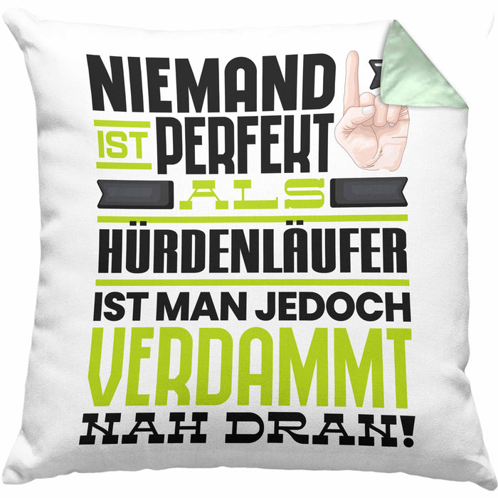 Hürdenläufer Geschenk Kissen mit Füllung 40x40 Lustige Geschenkidee für Hürdenläufer Geburtstag Niemand Ist Perfekt Aber Als Hürdenläufer Ist Man Nah Dran (Grau) Grün Trendation