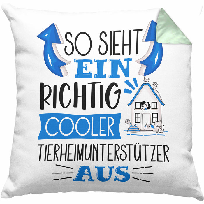 So Sieht Ein Richtig Cooler Tierheimunterstützer Aus Kissen mit Füllung 40x40 Geschenk für Tierheim Geschenkidee Spruch (Grau) Grün Trendation