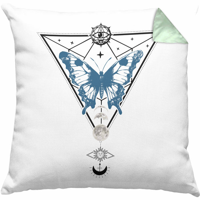 Mystical Kissen mit Füllung 40x40 Blackcraft Lineart Moon Schmetterling Hexerei Astrologie Tattoo Tarot (Grau) Grün Trendation