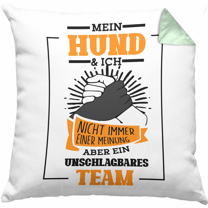 Lustige HundeKissen mit Füllung 40x40 Geschenk für Hundebesitzer zum Geburtstag Unschlagbares Team (Grau) Grün Trendation