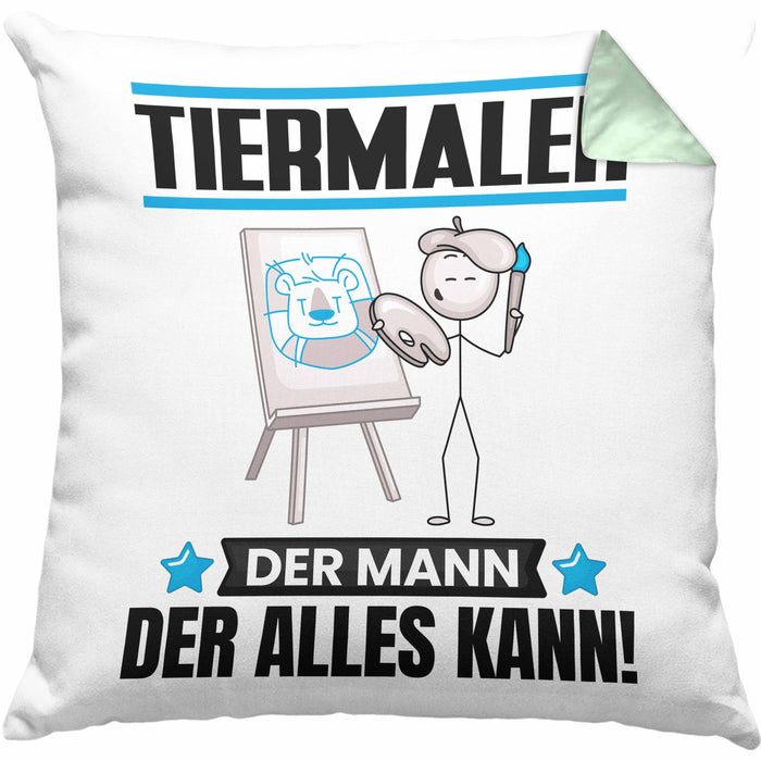 Tiermaler Kissen mit Füllung 40x40 Geschenk für Tiermaler Der Mann Der Alles Kann Geschenkidee zum Geburtstag (Grau) Grün Trendation