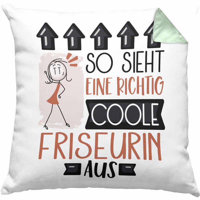 Friseurin Geschenk Kissen mit Füllung 40x40 Lustig Geschenkidee für Friseurin Geburtstag So Sieht Eine Richtig Coole Friseurin Aus Frauen Spruch (Grau) Grün Trendation