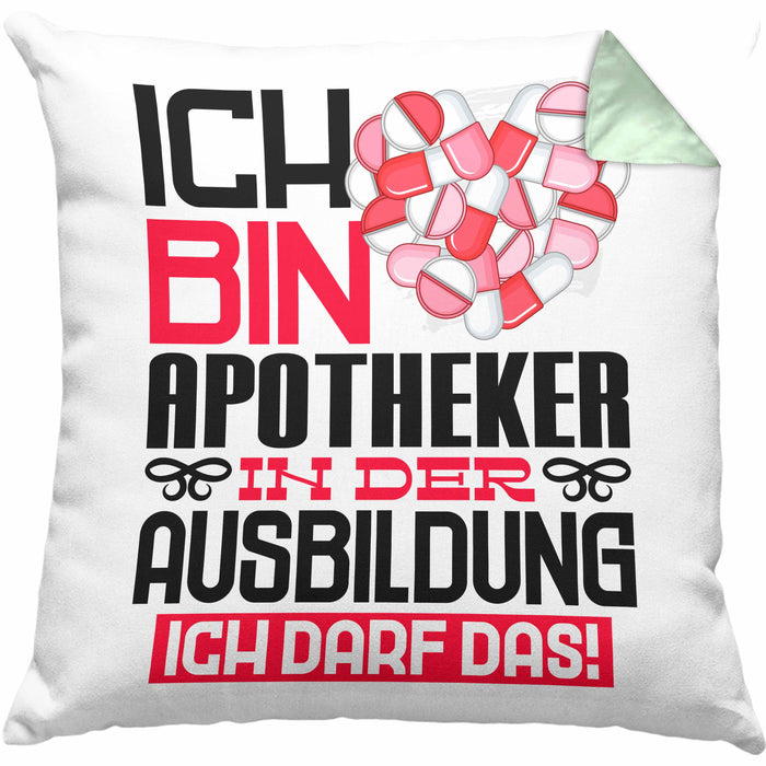 Apotheker Ausbildung Kissen mit Füllung 40x40 Geschenk Ich Bin Apotheker In Der Ausbildung Ich Darf Das Geschenkidee Spruch (Grau) Grün Trendation