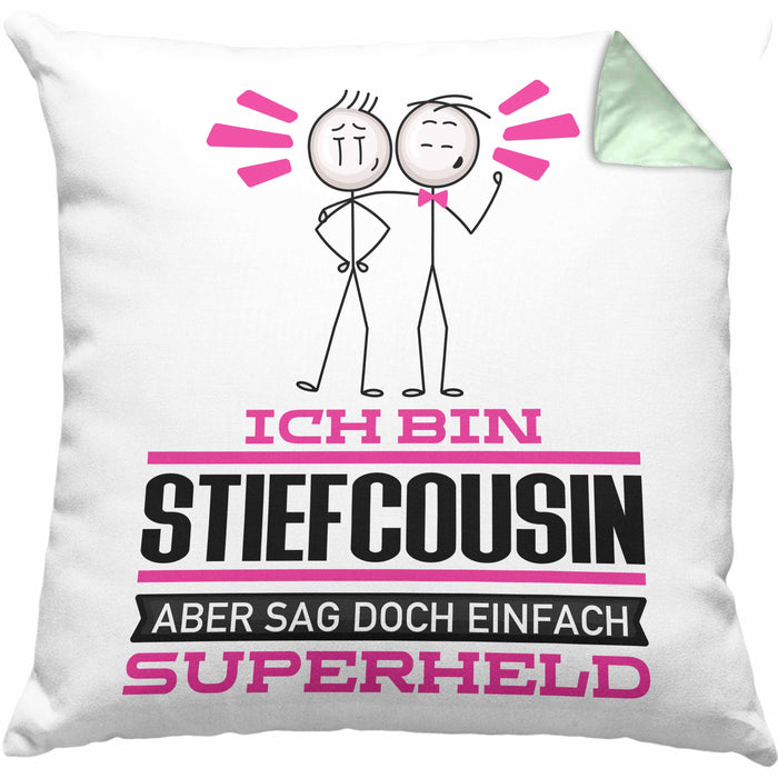 Stiefcousin Geschenk Kissen mit Füllung 40x40 Ich Bin Stiefcousin Aber Sag Doch Einfach Superheld Lustige Geschenkdiee für Stiefcousin (Grau) Grün Trendation