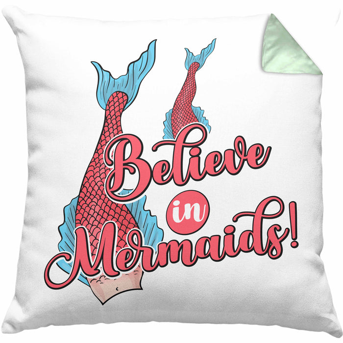 Meerjungfrau Geschenk Kissen mit Füllung 40x40 für Mädchen Nymphe Nixe Grafik Believe In Mermaids (Grau) Grün Trendation