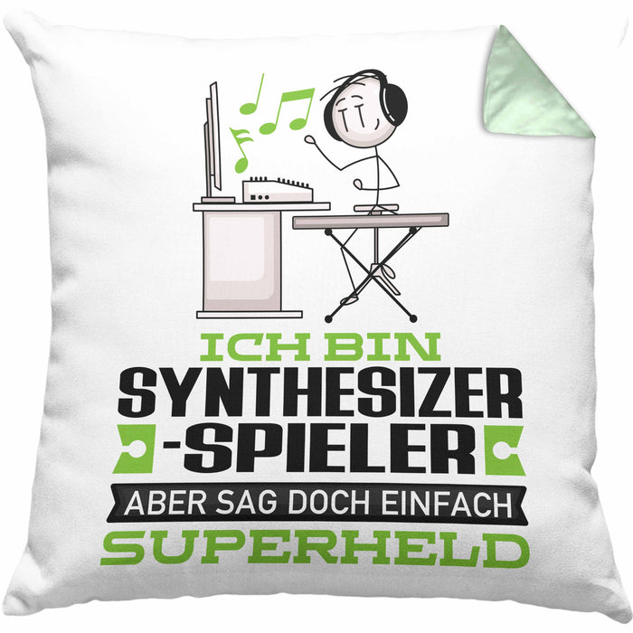 Synthesizer-Spieler Geschenk Kissen mit Füllung 40x40 Ich Bin Synthesizer-Spieler Aber Sag Doch Einfach Superheld Lustige Geschenkdiee für Synthesizer-Spieler (Grau) Grün Trendation