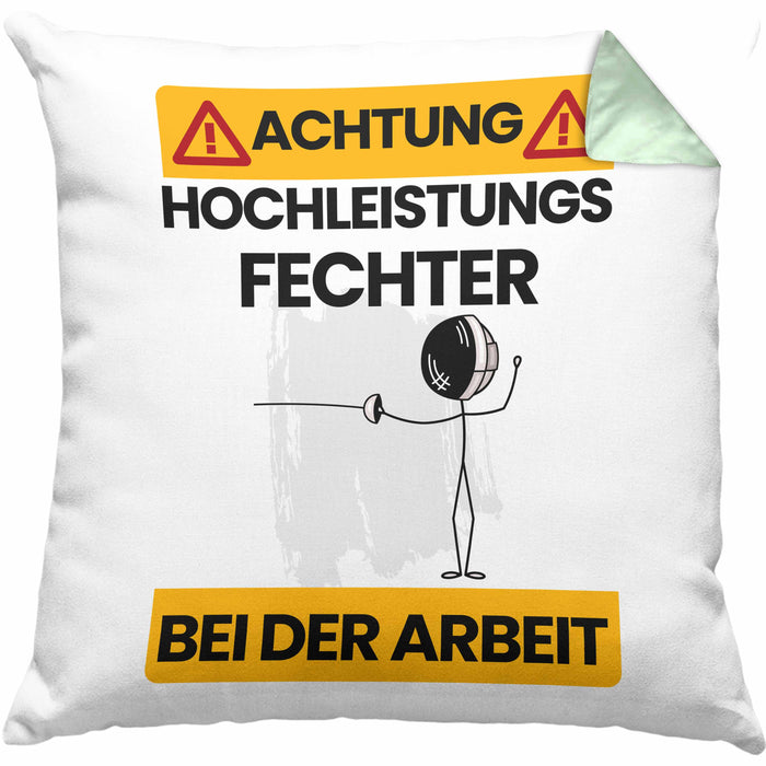 Fechter Kissen mit Füllung 40x40 Geschenk Lustiger Spruch Geschenkidee für Fechter Achtung Hochleistungs Fechter Bei Der Arbeit (Grau) Grün Trendation