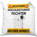 Fechter Kissen mit Füllung 40x40 Geschenk Lustiger Spruch Geschenkidee für Fechter Achtung Hochleistungs Fechter Bei Der Arbeit (Grau) Grün Trendation