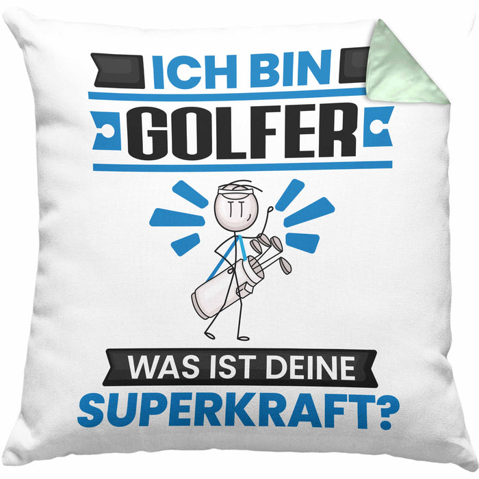 Golfer Kissen mit Füllung 40x40 Geschenk für Golfer Geburtstag Lustiger Spruch Was Ist Deine Superkraft (Grau) Grün Trendation