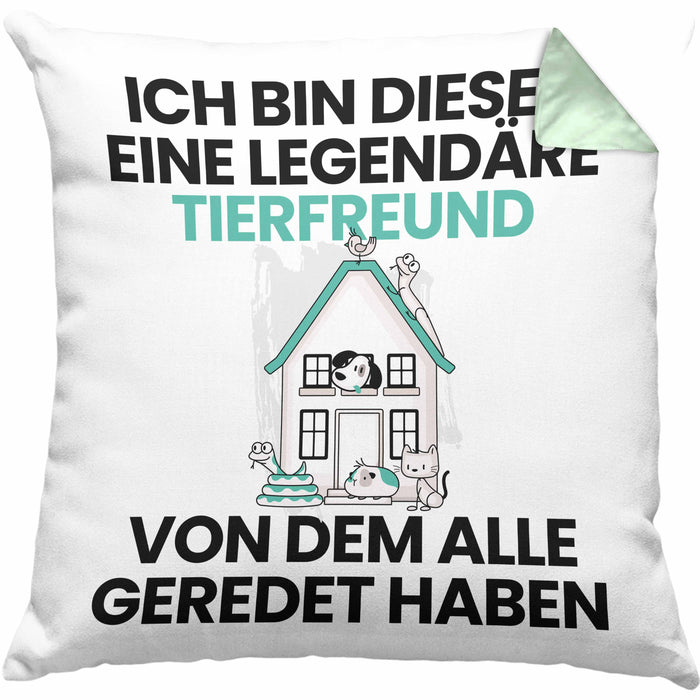 Tierfreund Geschenk Kissen mit Füllung 40x40 Lustige Geschenkidee Geburtstag für Tierfreund Ich Bin Dieser Legendäre Tierfreund Von Dem Alle Geredet Haben (Grau) Grün Trendation