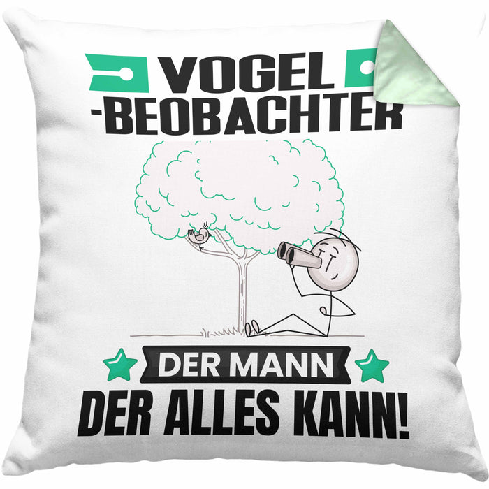 Vogelbeobachter Kissen mit Füllung 40x40 Geschenk für Vogelbeobachter Der Mann Der Alles Kann Geschenkidee zum Geburtstag (Grau) Grün Trendation