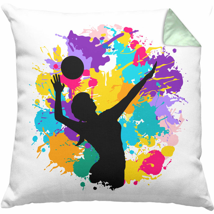 Volleyball Geschenk Kissen mit Füllung 40x40 Grafik Coach Herren Mädchen Kaffee Zubehör Volleyball-Spieler Spielerin (Grau) Grün Trendation