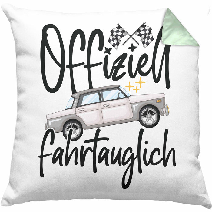 Führerschein Bestanden Geschenk Kissen mit Füllung 40x40 Bestandener Führerschein Offiziel Fahrtauglich Fahrschule (Grau) Grün Trendation