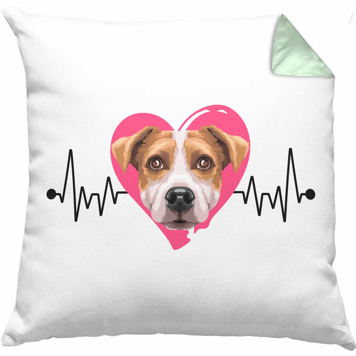 Jack Russel Besitzer Kissen mit Füllung 40x40 Geschenk Lustiger Spruch Geschenkidee Herzschlag Jack Russel (Grau) Grün Trendation