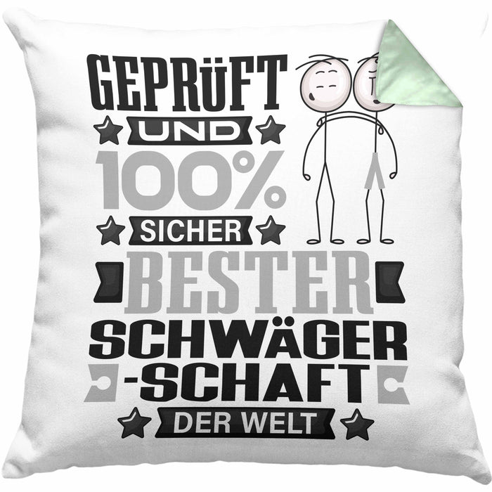 Schwägerschaft Geschenk Lustiger Spruch für Schwägerschaft Geschenkidee Bester Schwägerschaft Der WeltKissen mit Füllung 40x40 (Grau) Grün Trendation