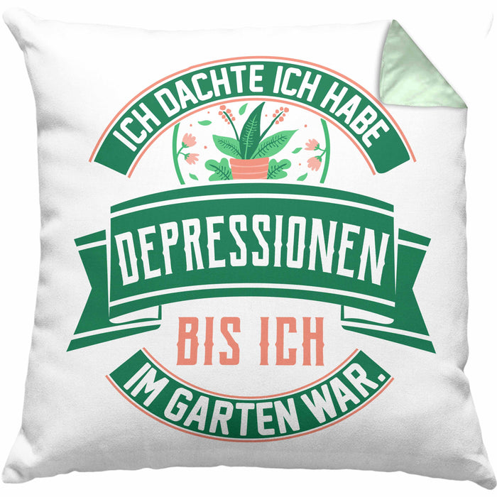 Gärtner Geschenk Kissen mit Füllung 40x40 Spruch Ich Dachte Ich Habe Depressionen Bis Ich Im Garten War Geschenkidee Hobbygärtner (Grau) Grün Trendation