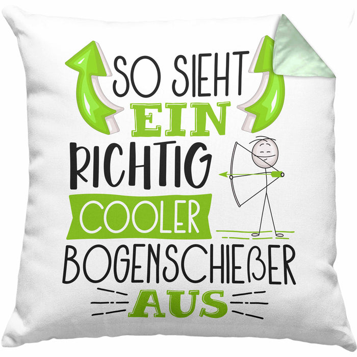 Bogenschießer Kissen mit Füllung 40x40 So Sieht Ein Richtig Cooler Bogenschießer Aus Geschenk Lustiger Spruch Geschenkidee (Grau) Grün Trendation