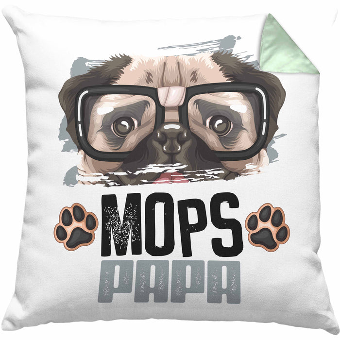Mops Papa Besitzer Kissen mit Füllung 40x40 Geschenk Lustiger Spruch Geschenkidee Mops Liebhaber (Grau) Grün Trendation