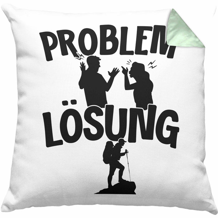 Wandern Kissen mit Füllung 40x40 Geschenk für Wandern Männer Geschenkidee Problem und Lösung Berge Wandern (Grau) Grün Trendation