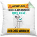 Biologe Kissen mit Füllung 40x40 Geschenk Lustiger Spruch Geschenkidee für Biologe Achtung Hochleistungs Biologe Bei Der Arbeit (Grau) Grün Trendation
