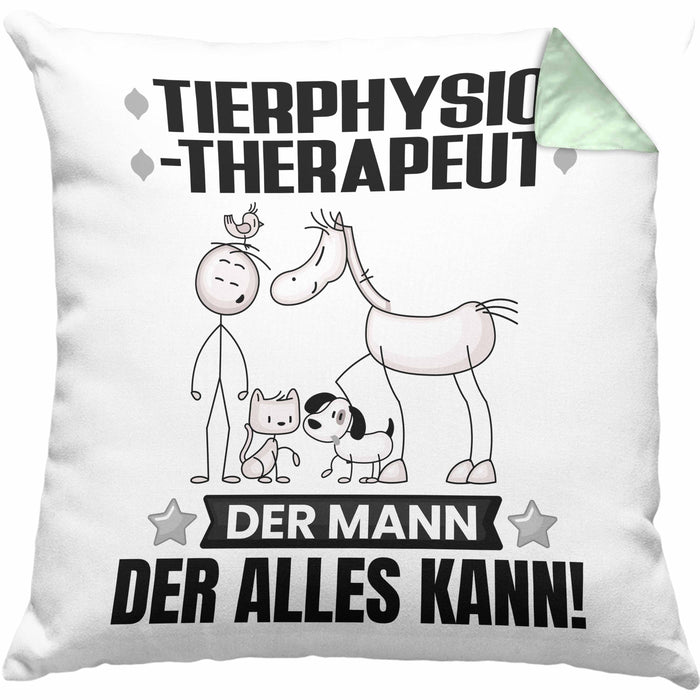 Tierphysiotherapeut Kissen mit Füllung 40x40 Geschenk für Tierphysiotherapeut Der Mann Der Alles Kann Geschenkidee zum Geburtstag (Grau) Grün Trendation