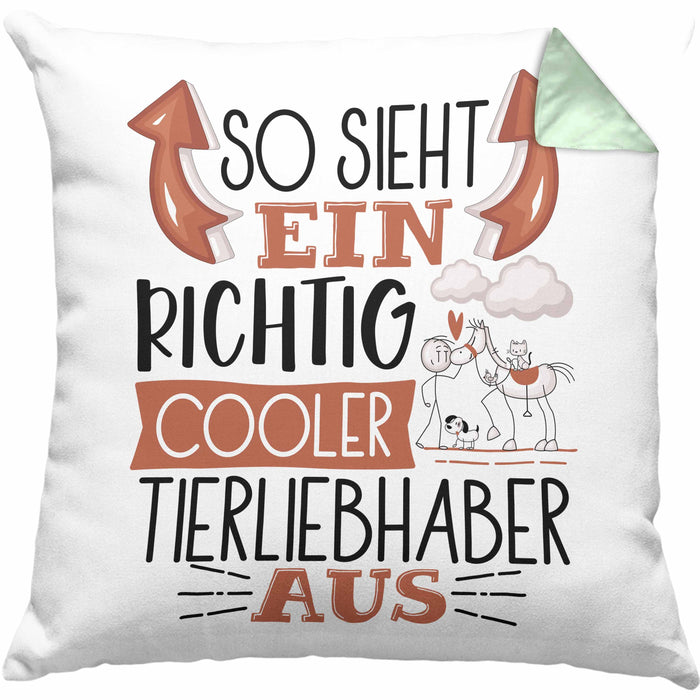 So Sieht Ein Richtig Cooler Tierwohlhaber Aus Geschenk Kissen mit Füllung 40x40 Lustiger Spruch Geschenkidee (Grau) Grün Trendation