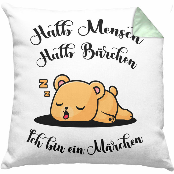 Süße Bärchen Kissen mit Füllung 40x40 Geschenk Tierwohlhaber Halb Mensch Halb Bärchen (Grau) Grün Trendation