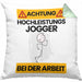 Jogger Kissen mit Füllung 40x40 Geschenk Lustiger Spruch Geschenkidee für Jogger Achtung Hochleistungs Jogger Bei Der Arbeit (Grau) Grün Trendation