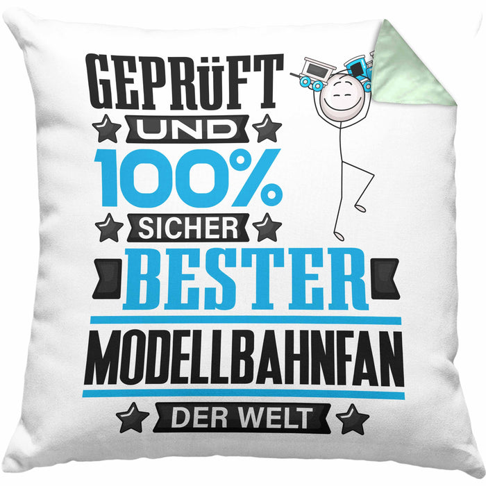 Modellbahnfan Geschenk Lustiger Spruch für Modellbahnfan Geschenkidee Bester Modellbahnfan Der WeltKissen mit Füllung 40x40 (Grau) Grün Trendation