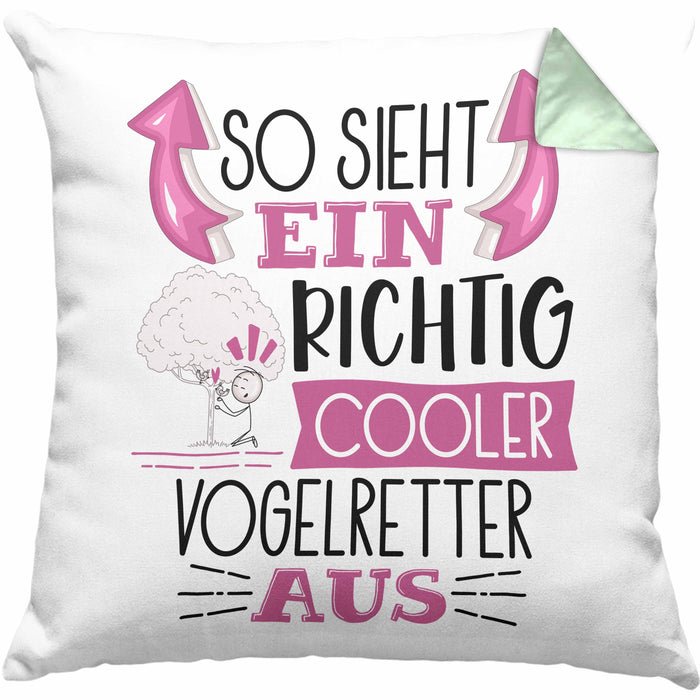 So Sieht Ein Richtig Cooler Vogelretter Aus Kissen mit Füllung 40x40 Geschenk für Vogelretter Geschenkidee Spruch (Grau) Grün Trendation