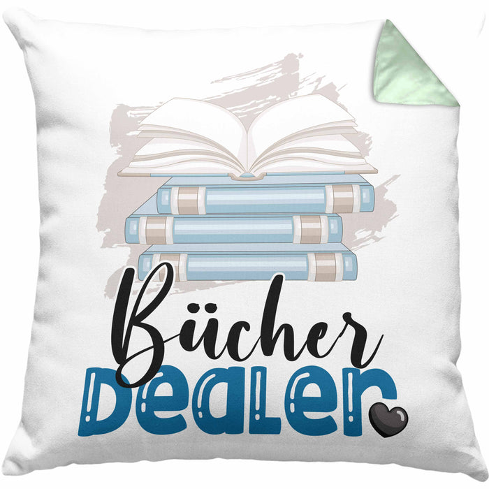 Bücher Dealer Kissen mit Füllung 40x40 Geschenk für Bücher-Verkäufer Bibliothek Geburtstag Spruch Geschenkidee Bester Bibliothek (Grau) Grün Trendation