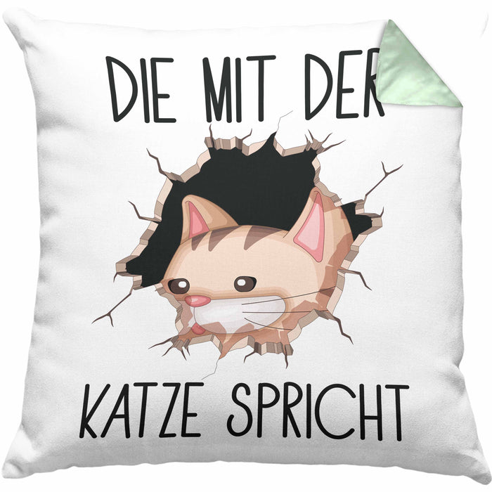 Katzen-Besitzerin Kissen mit Füllung 40x40 Geschenk Die Mit Der Katze Spricht Geburtstag (Grau) Grün Trendation