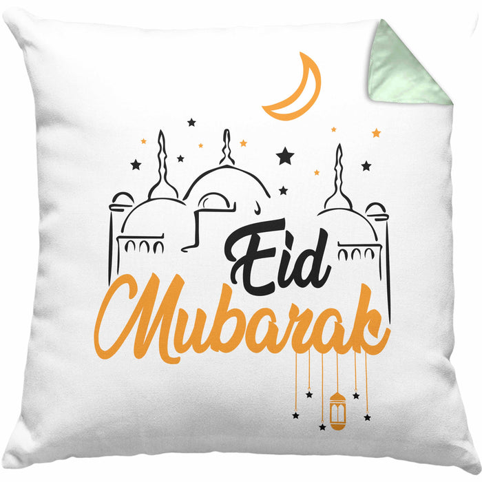 Eid Mubarak Kissen mit Füllung 40x40 Geschenk Muslime Geschenkidee Sprüche für Muslimische Menschen (Grau) Grün Trendation