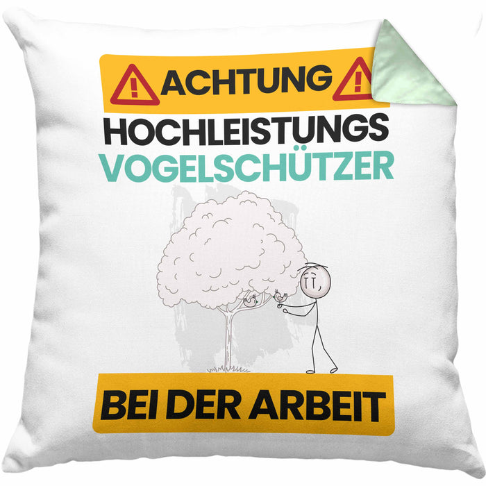 Vogelschützer Kissen mit Füllung 40x40 Geschenk Lustiger Spruch Geschenkidee für Vogelschützer Achtung Hochleistungs Vogelschützer Bei Der Arbeit (Grau) Grün Trendation