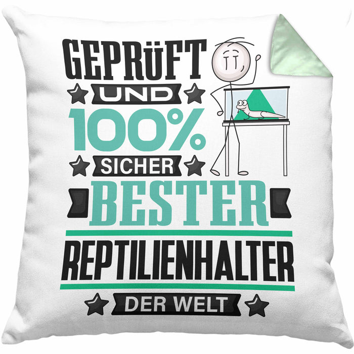 Reptilienhalter Geschenk Lustiger Spruch für Reptilienhalter Geschenkidee Bester Reptilienhalter Der WeltKissen mit Füllung 40x40 (Grau) Grün Trendation