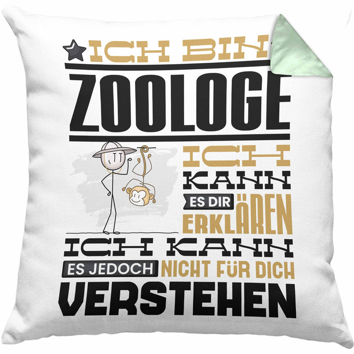 Zoologe Geschenk Kissen mit Füllung 40x40 Geschenkidee für Zoologe Geburtstag Lustiger Spruch Ich Bin Zoologe Ich Kann Es Dir Erklären Aber Nicht Für Dich Verstehen (Grau) Grün Trendation