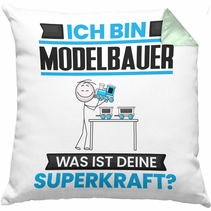 Modelbauer Kissen mit Füllung 40x40 Geschenk für Modelbauer Geburtstag Lustiger Spruch Was Ist Deine Superkraft (Grau) Grün Trendation