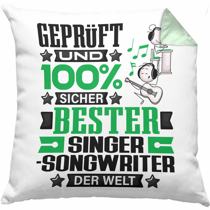 Singer-Songwriter Geschenk Lustiger Spruch für Singer-Songwriter Geschenkidee Bester Singer-Songwriter Der WeltKissen mit Füllung 40x40 (Grau) Grün Trendation