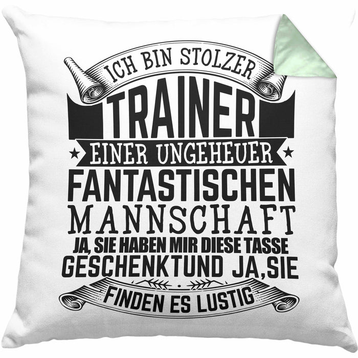 Trainer Geschenk Kissen mit Füllung 40x40 Ich Bin Stolzer Trainer Fußball Basketball Eis-Hockey Trainer Geschenkidee (Grau) Grün Trendation