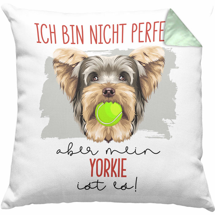 Yorkie Besitzer Kissen mit Füllung 40x40 Geschenk Lustiger Spruch Geschenkidee Besitzerin Ich Bin Nicht toll Aber Mein Yorkie Ist Es (Grau) Grün Trendation