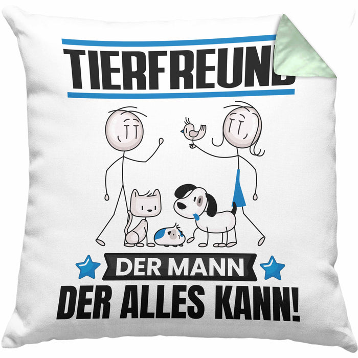 Tierfreund Kissen mit Füllung 40x40 Geschenk für Tierfreund Der Mann Der Alles Kann Geschenkidee zum Geburtstag (Grau) Grün Trendation