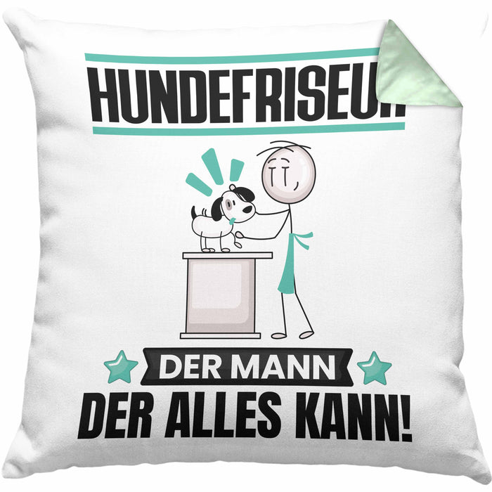 Hundefriseur Kissen mit Füllung 40x40 Geschenk für Hundefriseur Der Mann Der Alles Kann Geschenkidee zum Geburtstag (Grau) Grün Trendation