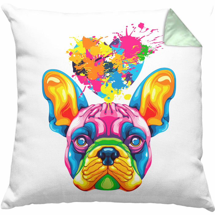 Französische Bulldogge Herz Farbe Besitzer Kissen mit Füllung 40x40 Geschenk Lustiger Spruch Geschenkidee Französische Bulldogge Liebhaber (Grau) Grün Trendation