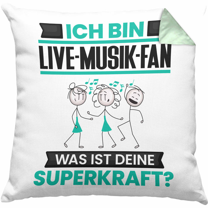 Live-Musik-Fan Kissen mit Füllung 40x40 Geschenk für Live-Musik-Fan Geburtstag Lustiger Spruch Was Ist Deine Superkraft (Grau) Grün Trendation