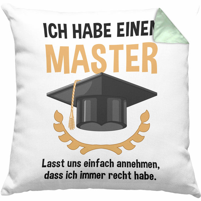Master Prüfung Kissen mit Füllung 40x40 bestanden Geschenk Abschluss Masterarbeit Exam Prüfung Graduation (Grau) Grün Trendation