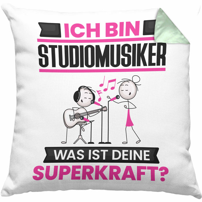 Studiomusiker Kissen mit Füllung 40x40 Geschenk für Studiomusiker Geburtstag Lustiger Spruch Was Ist Deine Superkraft (Grau) Grün Trendation