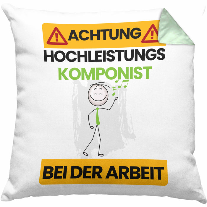 Komponist Kissen mit Füllung 40x40 Geschenk Lustiger Spruch Geschenkidee für Komponist Achtung Hochleistungs Komponist Bei Der Arbeit (Grau) Grün Trendation