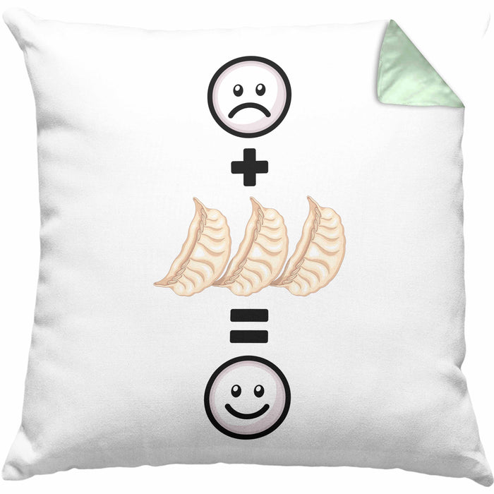 Dumplings Kissen mit Füllung 40x40 Geschenk für Dumpling-Liebhaber Lustige Geschenkidee :( + Dumplings = :) Geburtstag (Grau) Grün Trendation