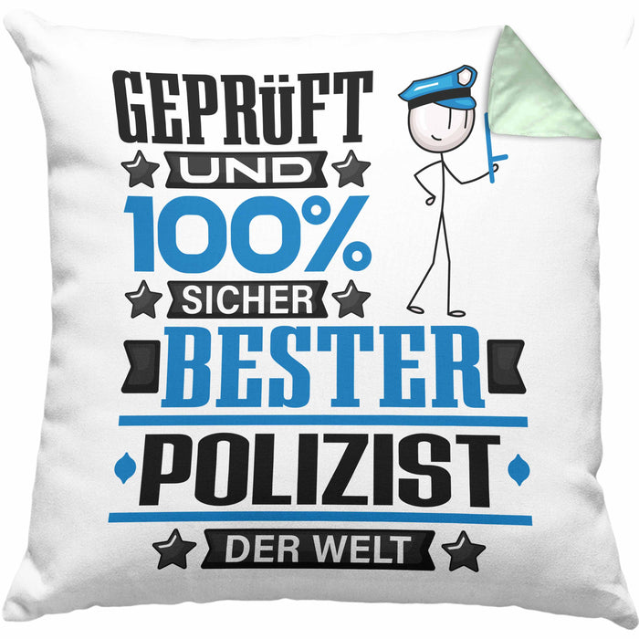Polizist Geschenk Lustiger Spruch für Polizist Geschenkidee Bester Polizist Der WeltKissen mit Füllung 40x40 (Grau) Grün Trendation