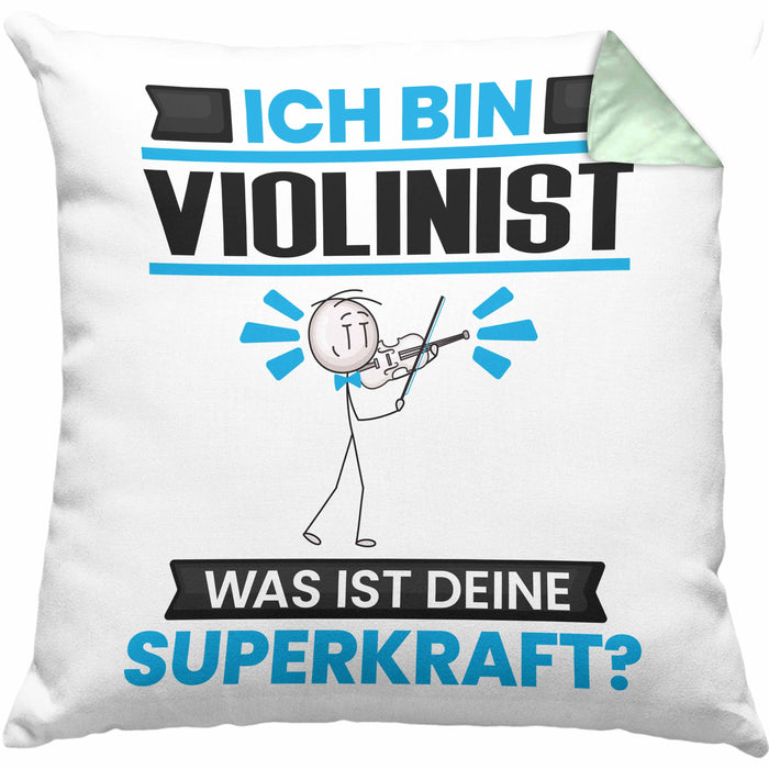 Violinist Kissen mit Füllung 40x40 Geschenk für Violinist Geburtstag Lustiger Spruch Was Ist Deine Superkraft (Grau) Grün Trendation